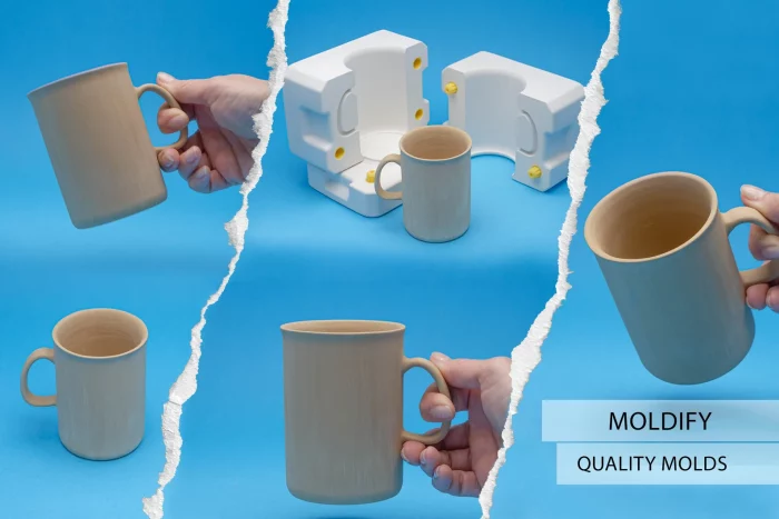 Slip casting plaster mold for an elegant tall mug with a handle
